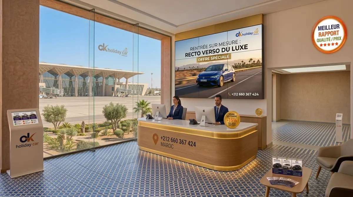 Accueil OK Holiday Car face aux pistes de l'aéroport Marrakech-Ménara
